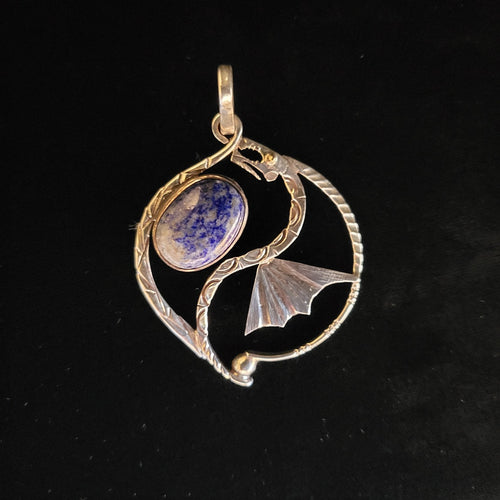 Sterling silver dragon pendant with sodalite stone by Tim Terry
