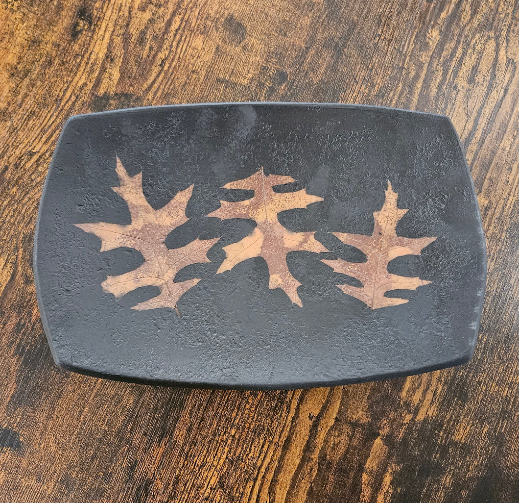Leaf Tray (Oak Leaves on Black) by Stephen Day