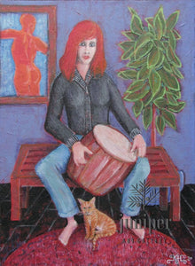 A girl, her drum, and her cat by Keith J. Hampton