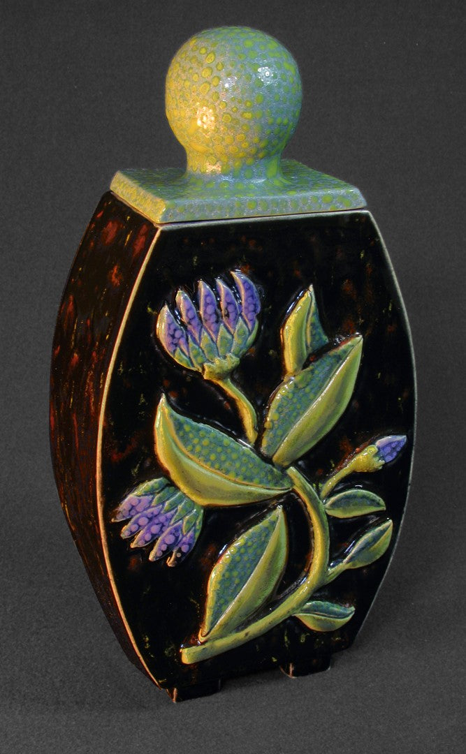 Flower Applique Vase with Lid by Keith J. Hampton