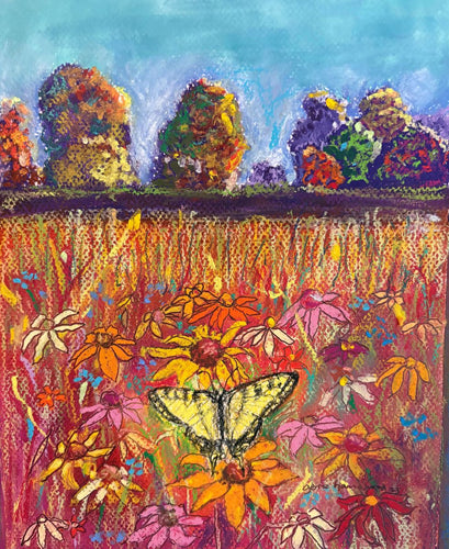 Backyard, mixed media painting by Gene Harrawood
