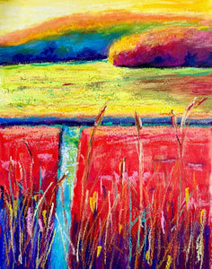 Cattails, soft oil pastel painting by Gene Harrawood