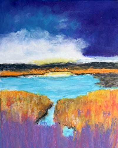 Lake Lemon, soft oil pastel painting by Gene Harrawood