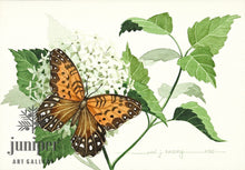 Fritillary on Hydrangea, ORIGINAL watercolor by Paul J Sweany