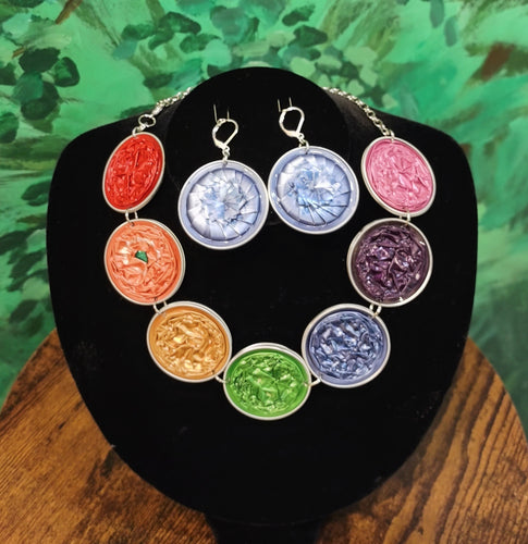 Large Rainbow Necklace w/ Blue Earrings