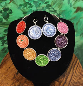 Large Rainbow Necklace w/ Blue Earrings