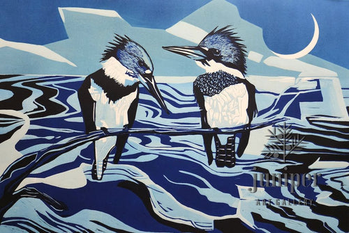 King Fishers at Dawn, reproduction from woodblock by M. Rees