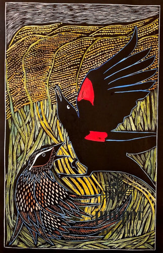 Reproduction-Red Winged Blackbirds in Love by M. Rees