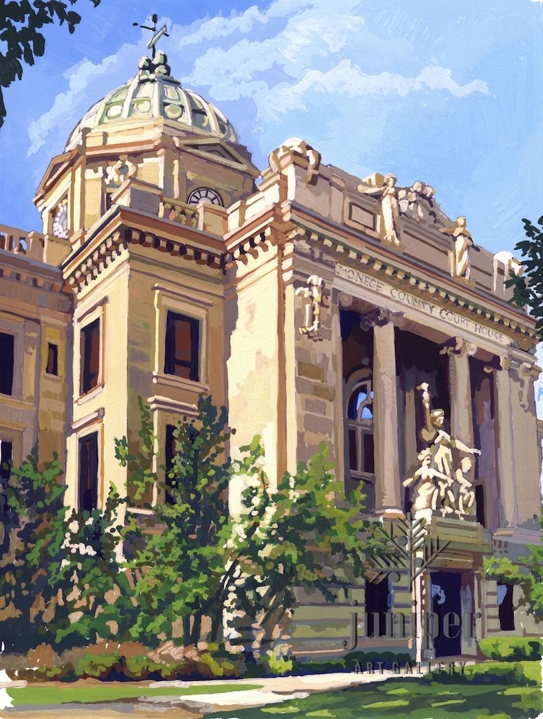 Monroe County Courthouse, reproduction from original gouache painting by Tom Rhea