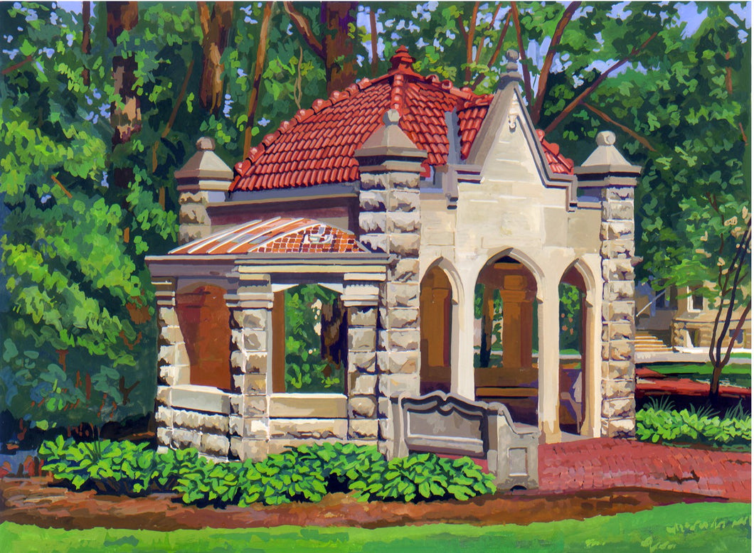 Rose Well House (I.U. Campus), reproduction from original gouache painting by Tom Rhea
