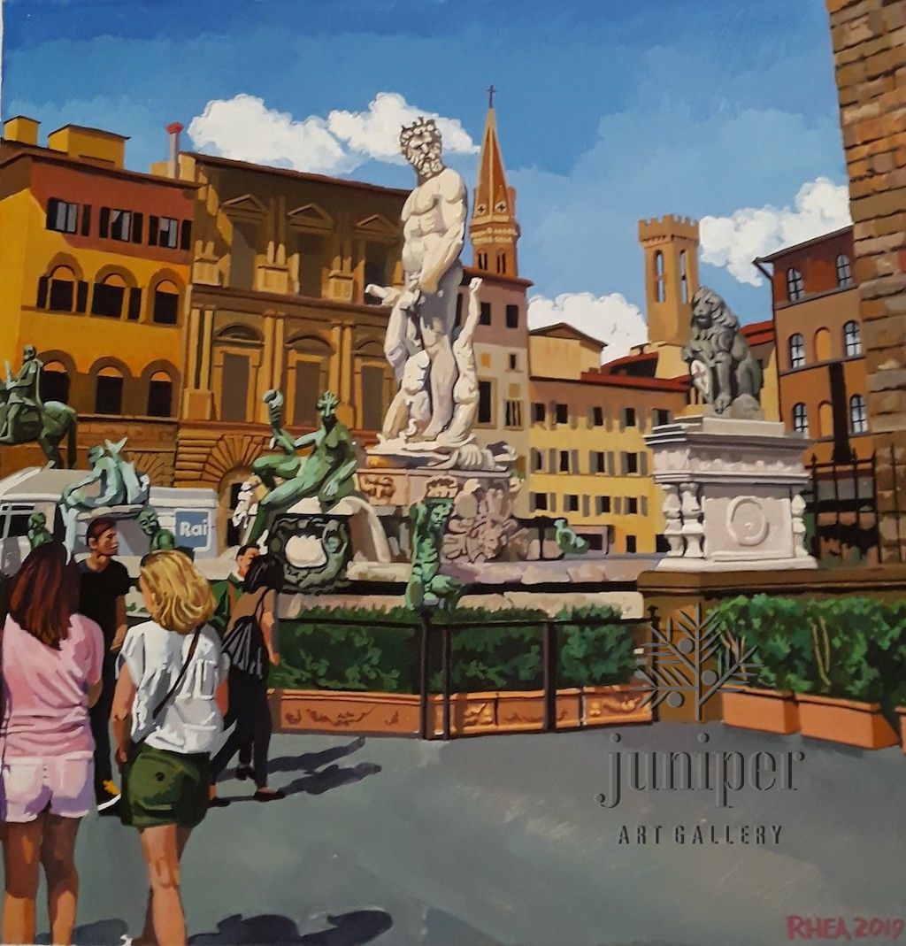 Florence Piazza, reproduction from original gouache painting by Tom Rhea