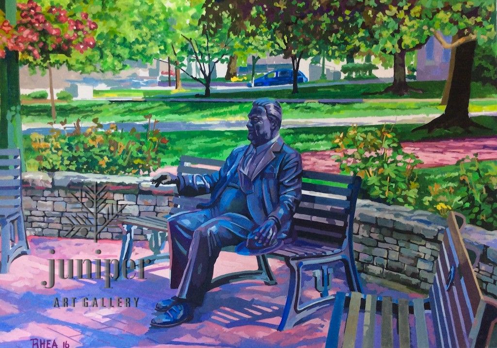 Wells Statue (I.U. Campus), reproduction from original gouache painting by Tom Rhea