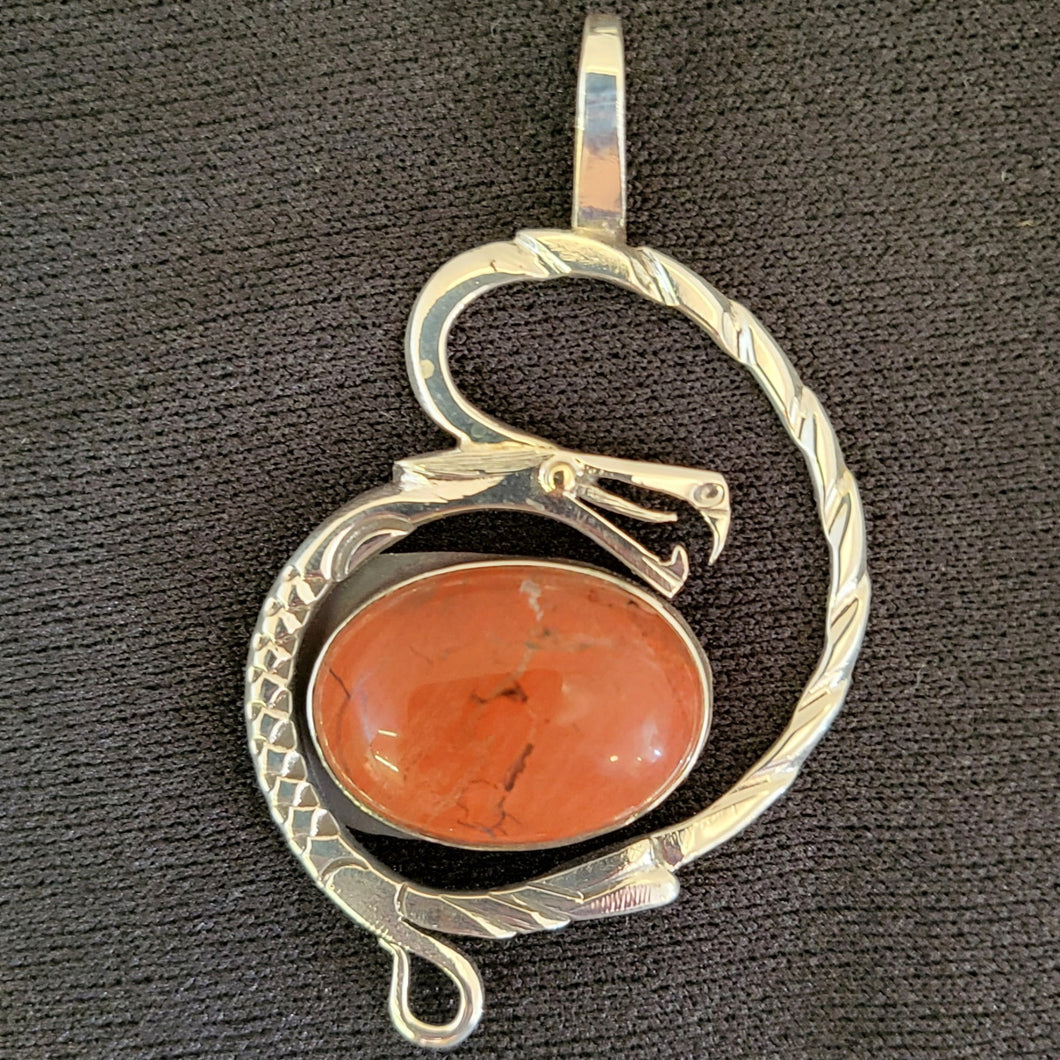 Sterling silver dragon pendant with jasper stone by Tim Terry