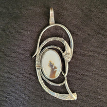 Sterling silver bird pendant with diamond eye and dendritic agate stone Tim Terry