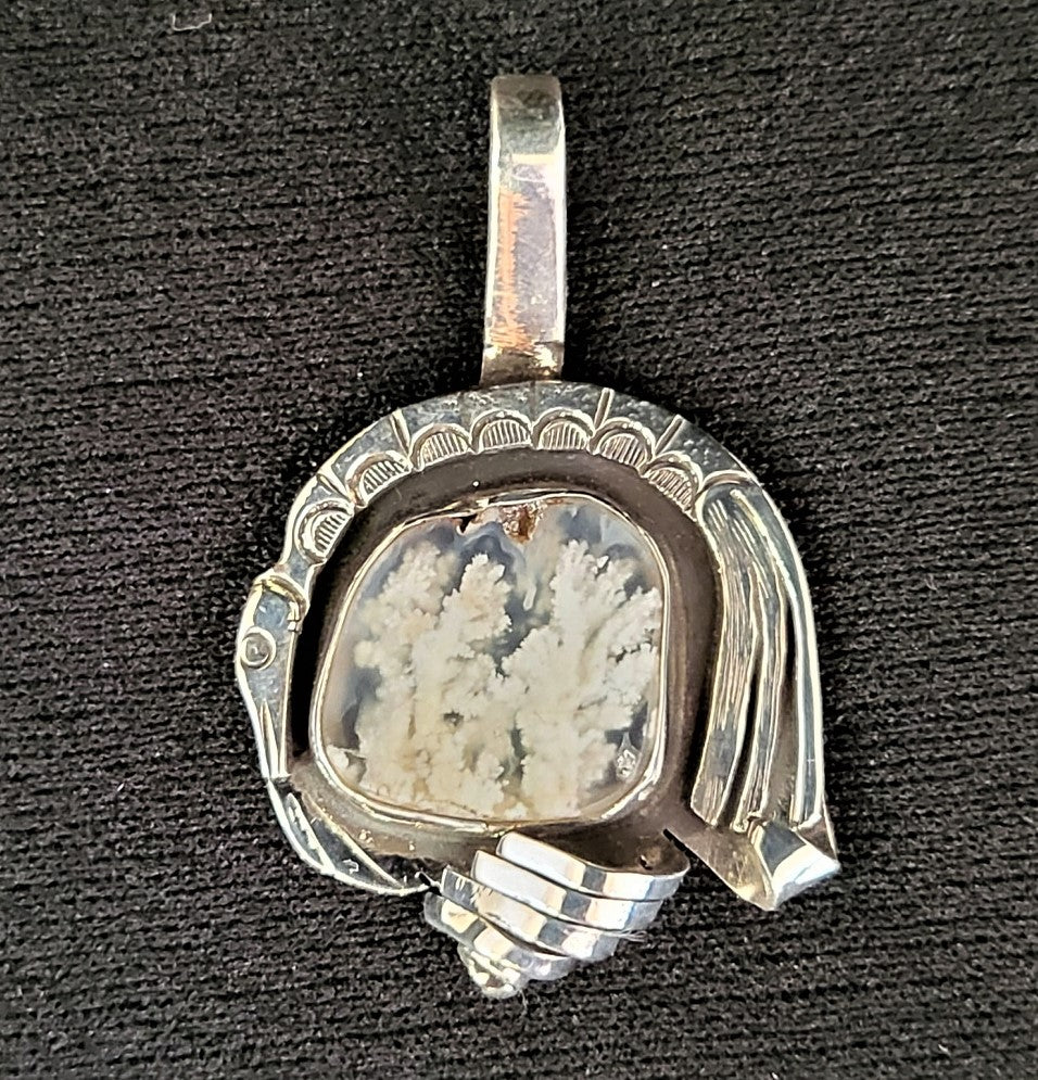 Sterling silver pendant with plume agate stone by Tim Terry