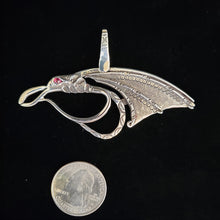 Sterling silver bird/dragon pendant with garnet eye by Tim Terry