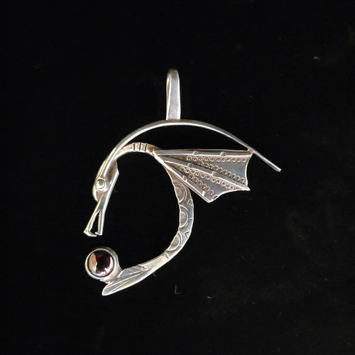 Sterling silver dragon pendant with garnet by Tim Terry