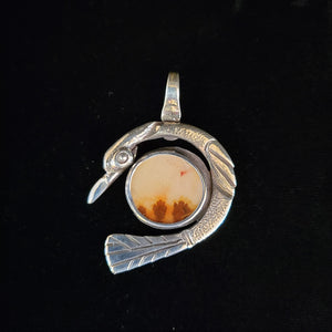 Sterling silver bird pendant with dendritic agate by Tim Terry