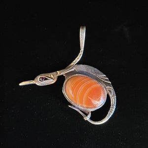 Sterling silver bird pendant with banded agate stone by Tim Terry