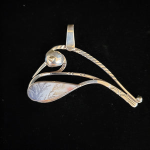 Sterling silver swan pendant with gold eye dendritic agate by artist Tim Terry