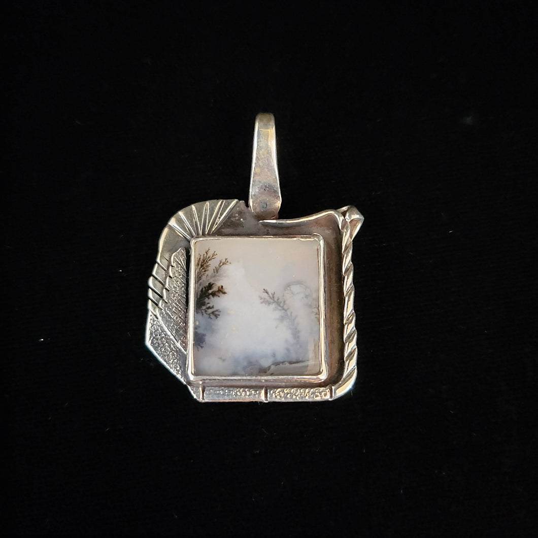 Sterling silver pendant with dendritic agate (square) by artist Tim Terry