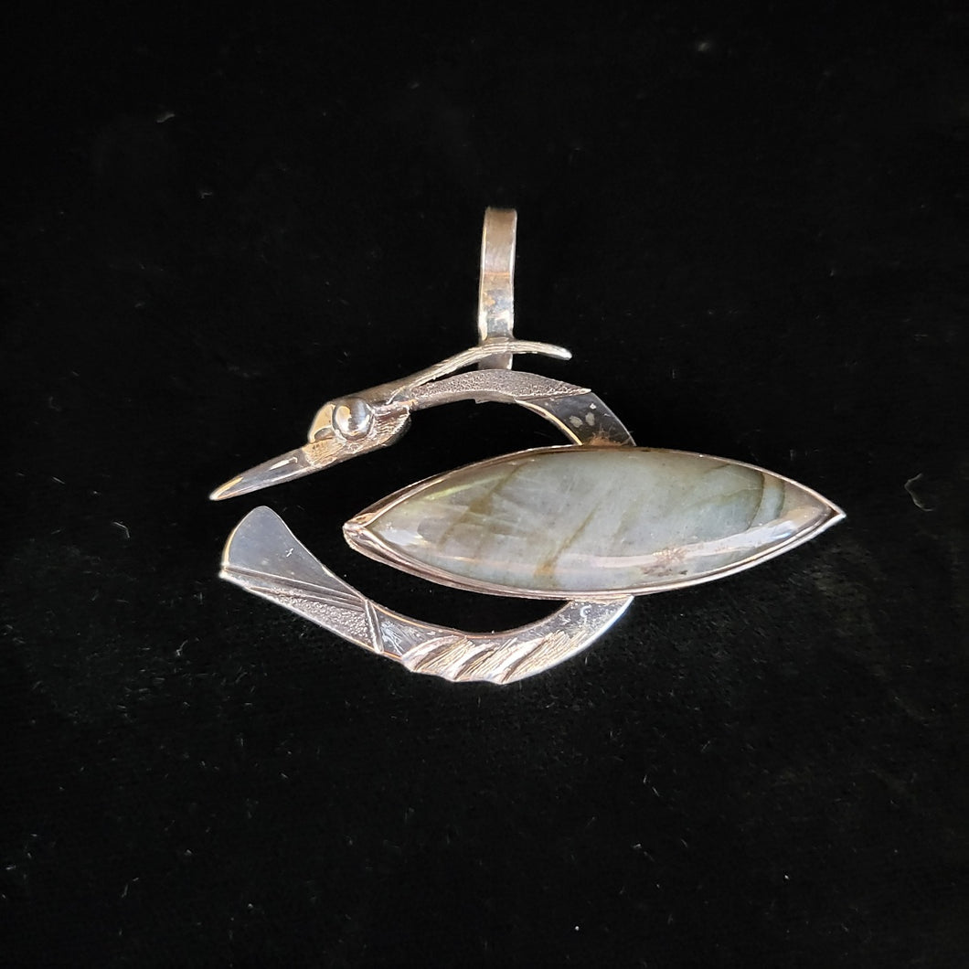 Sterling silver bird pendant with labradorite stone by artist Tim Terry