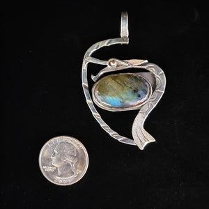 Sterling silver dragon pendant with labradorite stone by artist Tim Terry