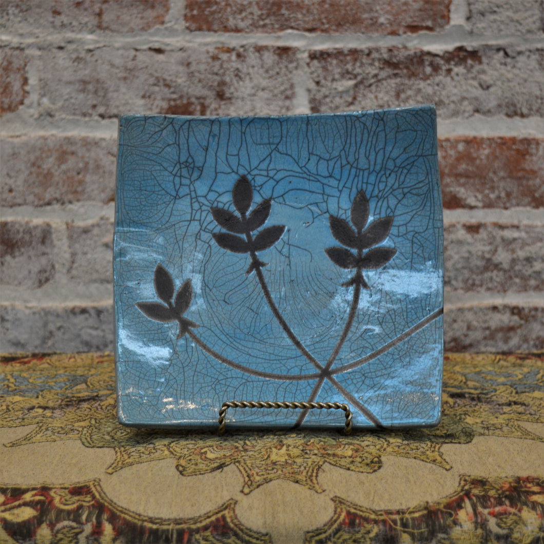 Blue Floral Plate by Christine Davis