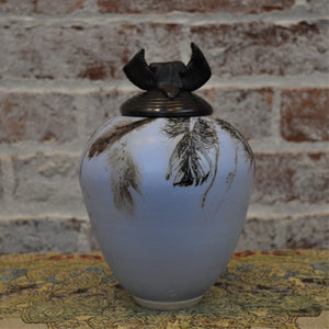 (Blue) Horse Hair & Feathers Lidded Vessel by Christine Davis