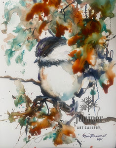 Chickadee, watercolor by Rena Brouwer