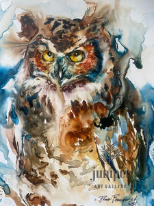 Great Horned Owl, watercolor by Rena Brouwer