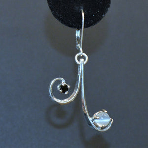 Sterling silver, moonstone and black spinel earrings (detail) by Lee Cohn