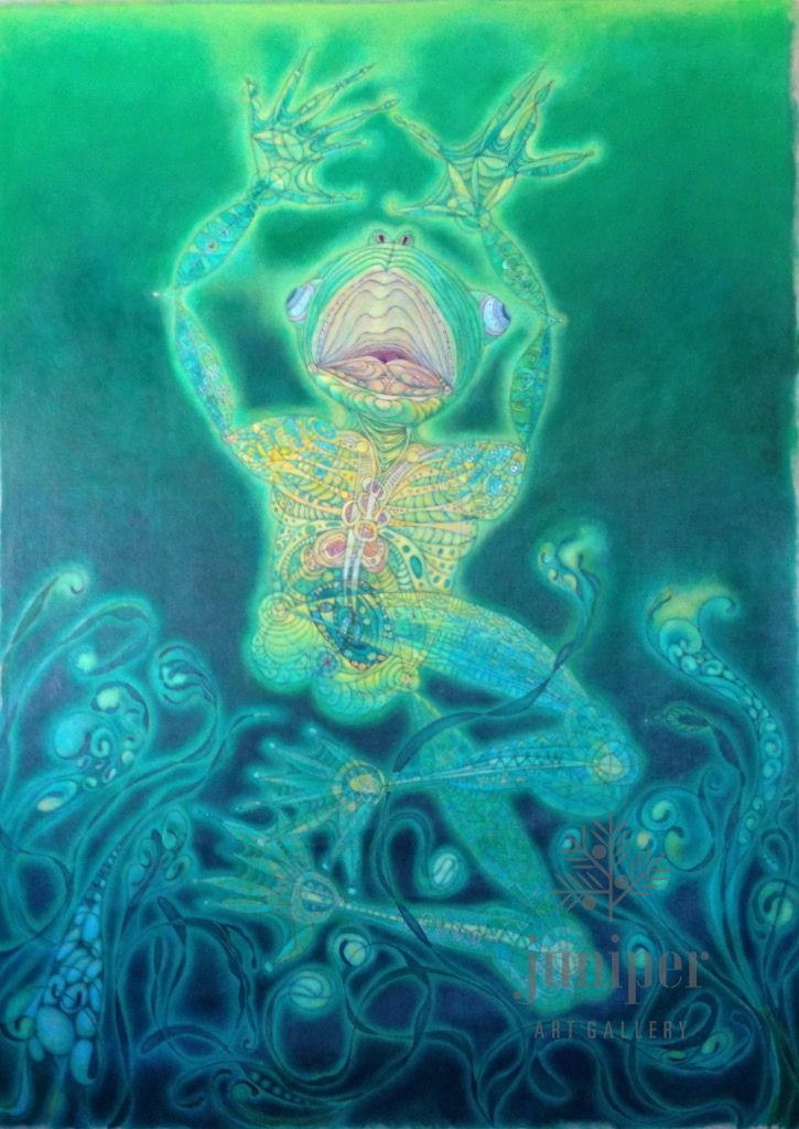 Drowning Frog is a signed reproduction from the original painting by David J Emerson Young.