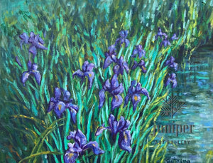 Blue Flag Irises, oil painting by Grace (Butedma) Gonso