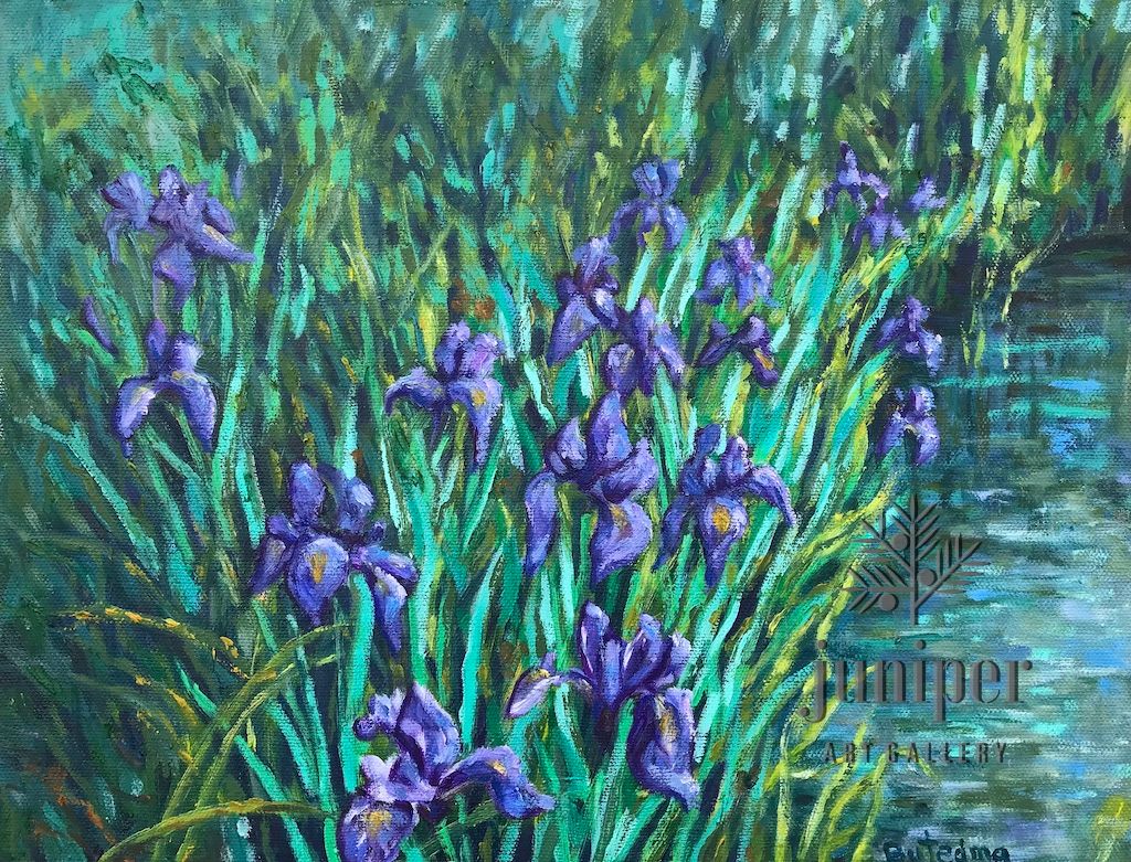 Blue Flag Irises, oil painting by Grace (Butedma) Gonso