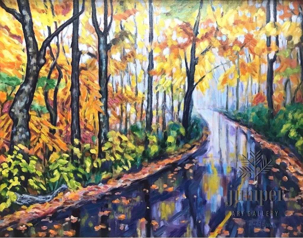 Foggy Autumn Road, oil painting on canvas by Grace (Butedma) Gonso