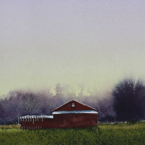 Sunrise farm, watercolor by Allen Hutton