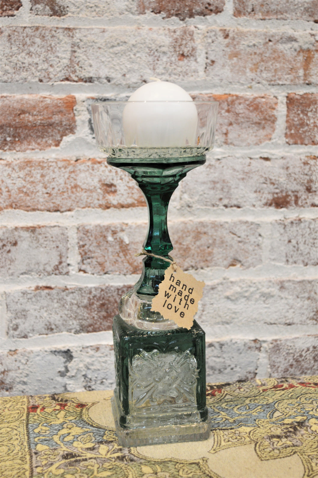 Upcycled Green Glass Candle Holder by Jenny Stankiewicz