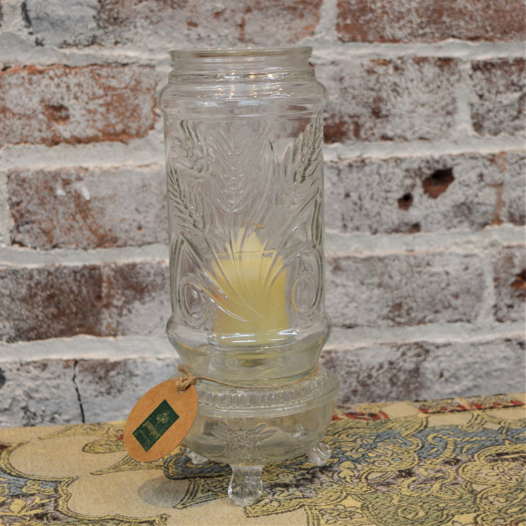 Upcycled Wheat Print Glass Candle Holder by Jenny Stankiewicz