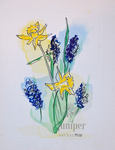 Hyacinth & Daffodils, reproduction from original mixed media watercolor by Margaret L. Sweany