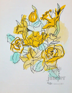 Yellow Roses & Daffodils, reproduction from original mixed media watercolor by Margaret L. Sweany