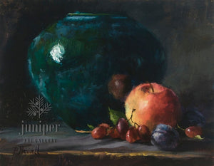 Blue-Green Vase with Fruit by Pamela C. Newell