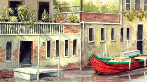 A Quiet Place in Venice, reproduction from original watercolor by Paul J Sweany