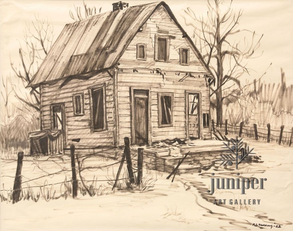 Abandoned Homestead is a  reproduction from an original felt pen drawing by Paul J Sweany