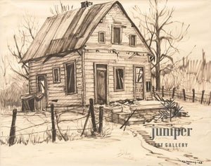 Abandoned Homestead, reproduction from an original felt pen drawing by Paul J Sweany