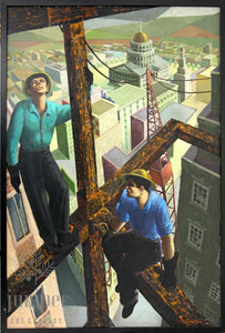 Construction Workers (downtown Indianapolis), giclee reproduction from original oil painting by Paul J Sweany