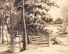 Fall Creek Bench, reproduction from  original felt pen drawing by Paul J Sweany