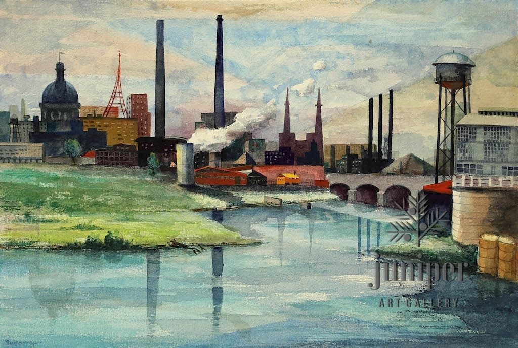 Industrial Indianapolis, reproduction from watercolor by Paul J Sweany