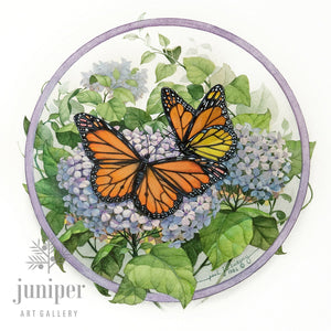 Monarchs on Lilac (reproduction from original watercolor by Paul J Sweany)