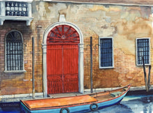 Red Door, Venice, reproduction from original watercolor by Paul J Sweany